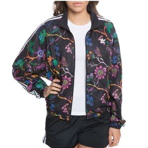 Adidas Reversible Windbreaker Jacket Floral Black 3 Stripe Track Jacket Size S